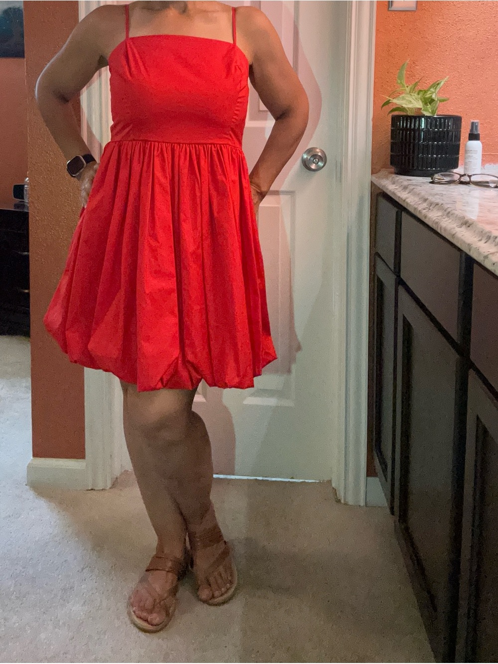 Women’s Sz S Copper Key NWT Red Spaghetti-Strap bubble Dress